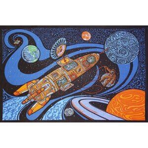 New Large Blast Off Rocket Tapestry Galaxy Milkyway Planet Stars Wall Art 90x60